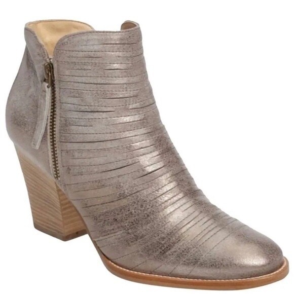 Paul Green Malibu Sliced Leather Metallic Ankle Boots Gray Size‎ 10US 7.5 UK - Picture 1 of 14